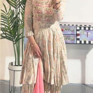 Floral Embroidered Anarkali Dress with Pink Accents